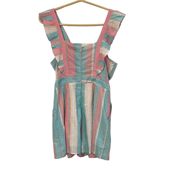Vici Cotton Candy Pastels Striped Ruffled Romper M shorts linen - Picture 6 of 6